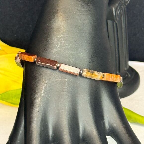 Express Stretch Brown Marbled Genuine Stone Bracelet - Picture 1 of 11